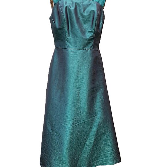 Vintage Formal Satin Dress Shimmer Green Prom Wedding 36B 31W - Picture 2 of 12